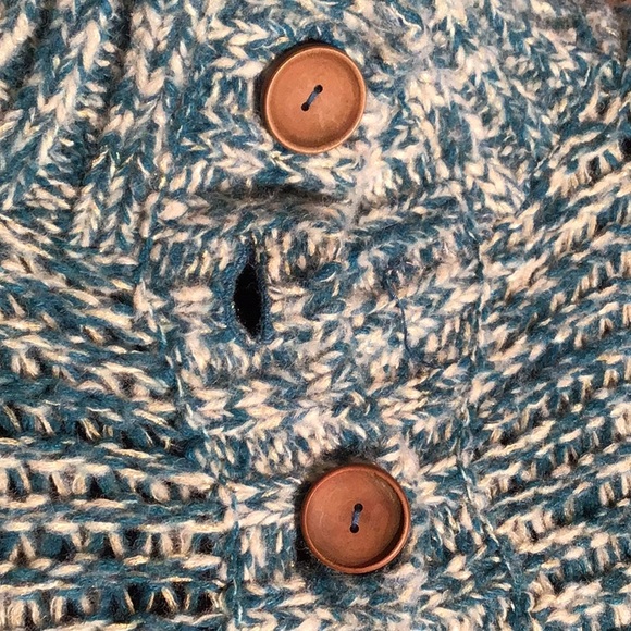 Free People chunky knit oversized cardigan  blue green metallic thread M - Picture 4 of 7